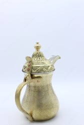 Copperdone Handmade Hand Hammered Dallah Turkish Arabic Mırra Coffee Pot With Brass Handle Gold Color - 3