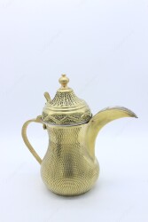 Copperdone Handmade Hand Hammered Dallah Turkish Arabic Mırra Coffee Pot With Brass Handle Gold Color - 5