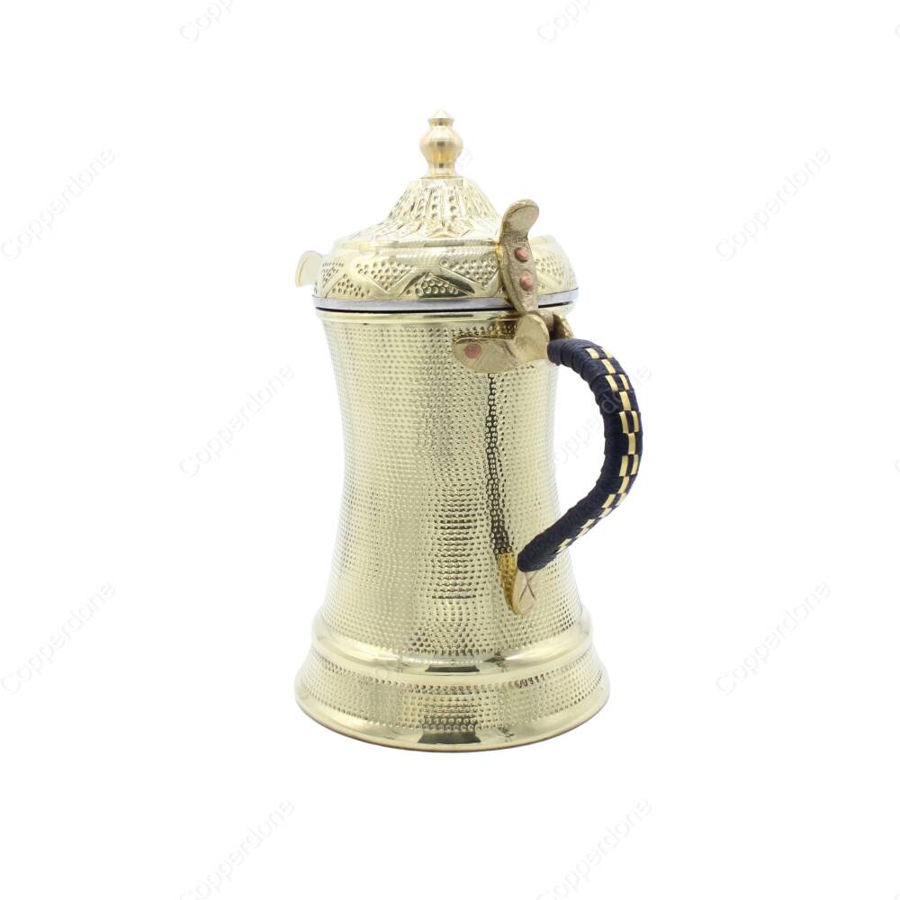 Copperdone Handmade Hand Hammered Dallah Turkish Arabic Mırra Coffee Pot With Knitted Handle Gold Color - 2