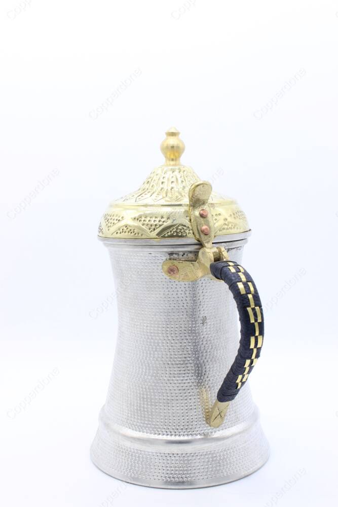 Copperdone Handmade Hand Hammered Dallah Turkish Arabic Mırra Coffee Pot With Knitted Handle Silver Color - 3