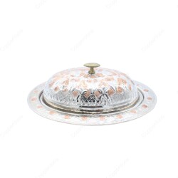 Copperdone Handmade Hand Hammered Embossed Pattern Turkish Copper Serving Plate Platter With Lid For Kitchen Silver Color - 1