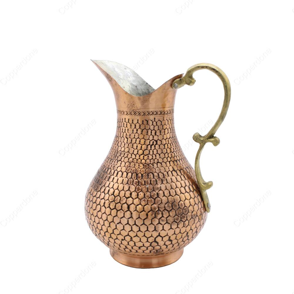 Copperdone Handmade Hand Hammered Honeycomb Model Copper Jug Decanter Antique Copper Color - 1