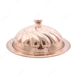 Copperdone Handmade Hand hammered Round Shape Copper Serving Plate Platter With Lid Sahan Copper Color - 2