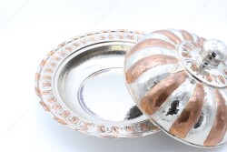 Copperdone Handmade Hand hammered Round Shape Copper Serving Plate Platter With Lid Sahan Silver Copper Color - 4