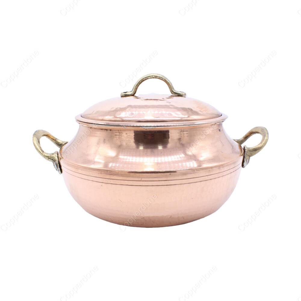 Copperdone Handmade Hand Hammered Round Shape Vintage Copper Cooking Pot Cookware With Brass Handle - 2