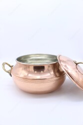 Copperdone Handmade Hand Hammered Round Shape Vintage Copper Cooking Pot Cookware With Brass Handle - 4