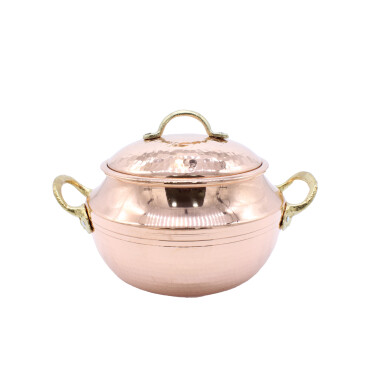 Copperdone Handmade Hand Hammered Round Shape Vintage Copper Cooking Pot Cookware With Brass Handle - 6