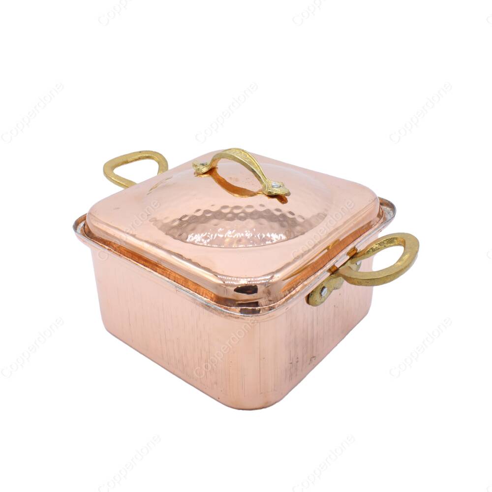 Copperdone Handmade Hand Hammered Square Shape Modern Copper Cooking Pot Cookware With Brass Handle - 1