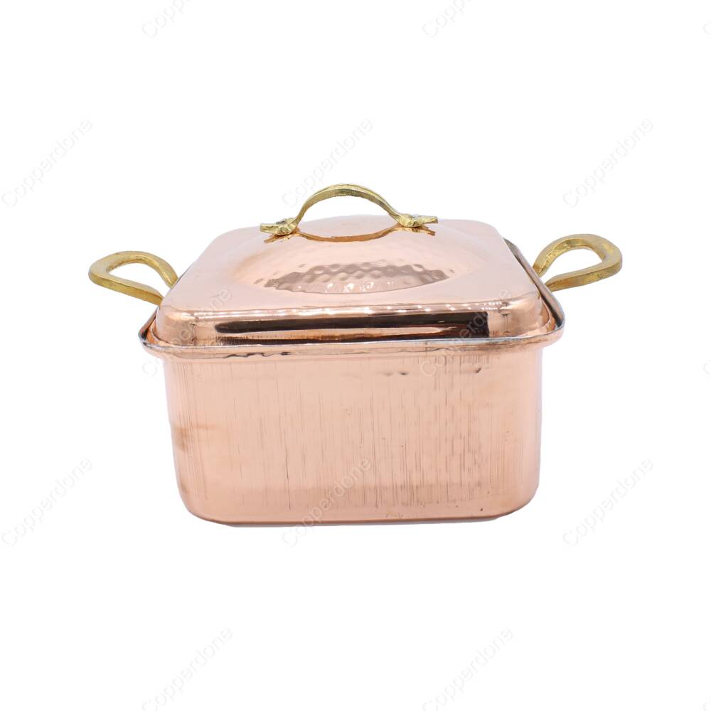 Copperdone Handmade Hand Hammered Square Shape Modern Copper Cooking Pot Cookware With Brass Handle - 2