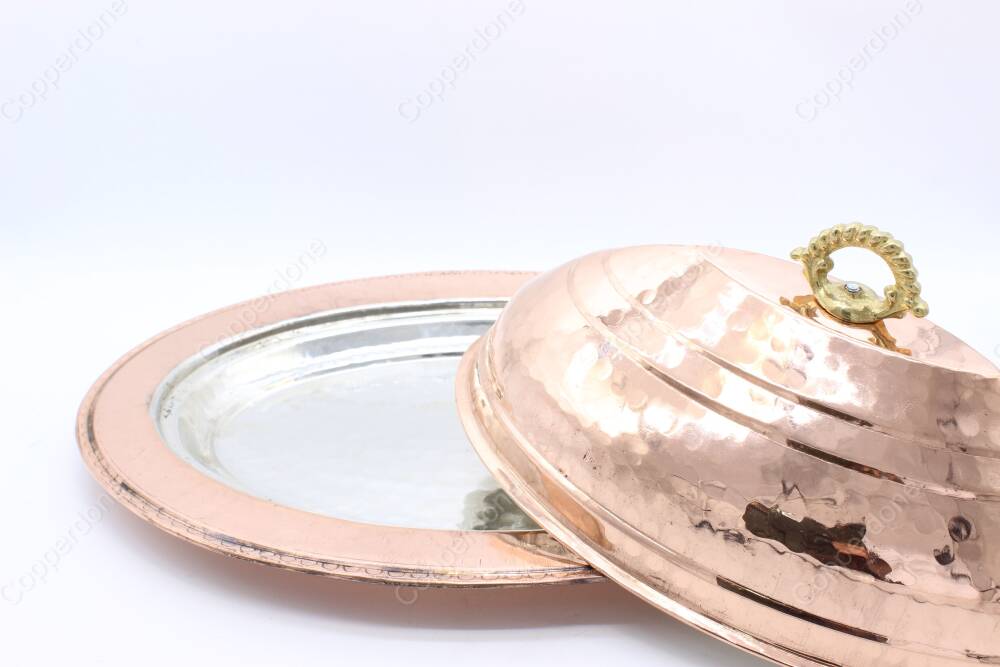 Copperdone Handmade Hand Hammered Turkish Copper Iskender Kebab Serving Plate Platter With Lid - 3