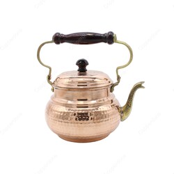 Copperdone Handmade Hand Hammered Vintage Style Copper Teapot Tea Kettle With Wooden Handle Shiny Copper Color - 2