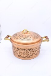 Copperdone Handmade Handcrafted 1.2mm 0.50in Thichkness Round Shape Copper Cooking Pot Cookware With Wooden Handle Antic Copper Color - 3