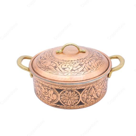 Copperdone Handmade Handcrafted 1.2mm 0.50in Thichkness Round Shape Copper Cooking Pot Cookware With Brass Handle Antic Copper Color - 2