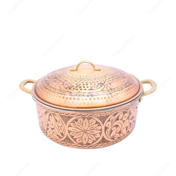 Copperdone Handmade Handcrafted 1.2mm 0.50in Thichkness Round Shape Copper Cooking Pot Cookware With Brass Handle Antic Copper Color - 1