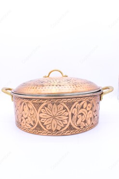 Copperdone Handmade Handcrafted 1.2mm 0.50in Thichkness Round Shape Copper Cooking Pot Cookware With Brass Handle Antic Copper Color - 3