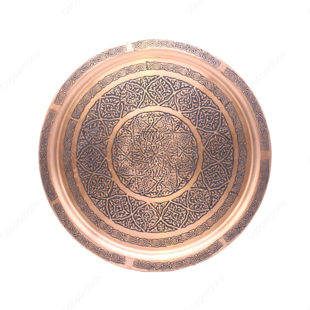 Copperdone Handmade Handcrafted Chisel Work Copper Turkish Greek Coffee Serving Tray 32cm 12.6 in Antic Copper Color - 1