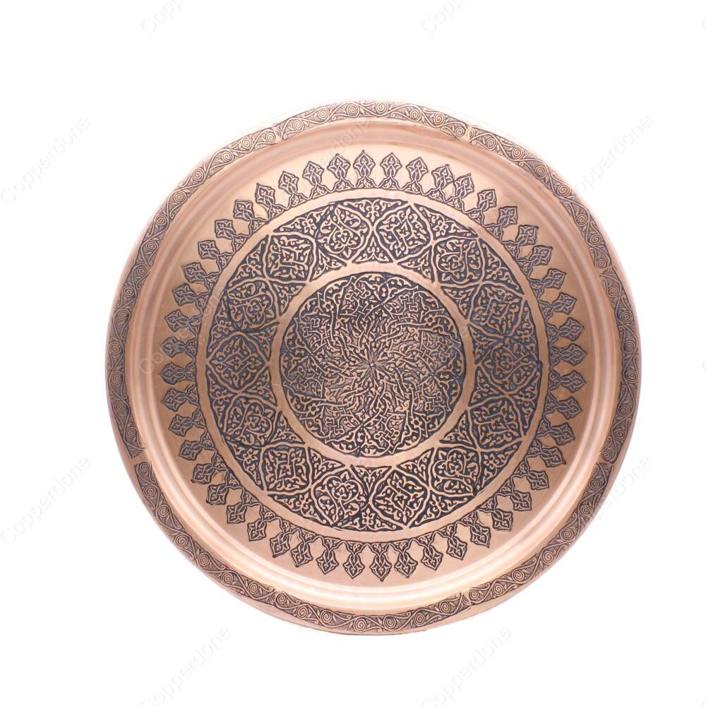 Copperdone Handmade Handcrafted Chisel Work Copper Turkish Greek Coffee Serving Tray 35cm 14 in Antic Copper Color - 1