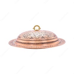 Copperdone Handmade Handcrafted Chisel Work Turkish Copper Serving Plate Platter With Lid For Kitchen Antique Copper Color - 2