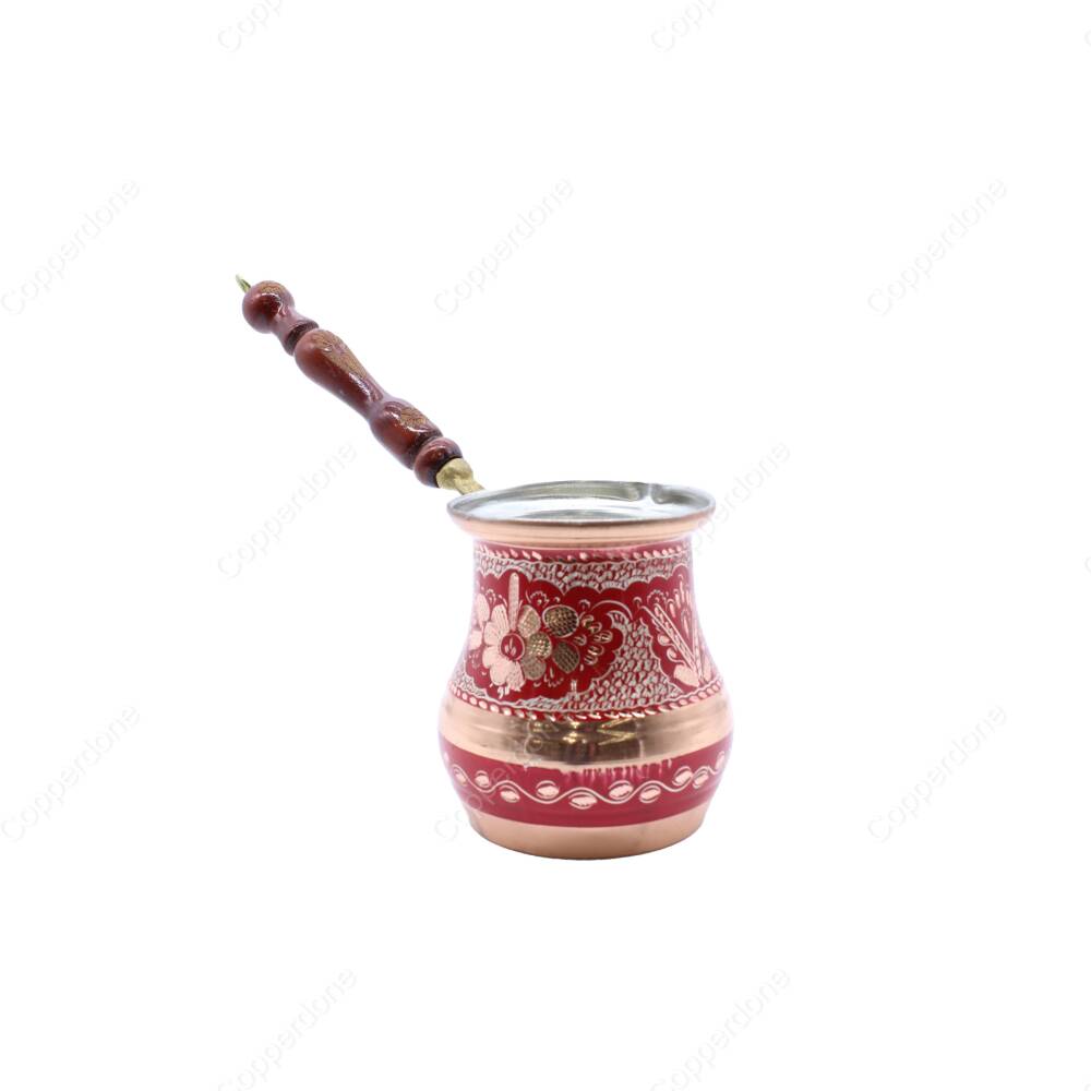 Copperdone Handmade Handcrafted Copper Coffee Pot Cezve Ibrik Briki Turkish Greek Arabic Coffee Maker with Wooden Handle Red Color Large - 1