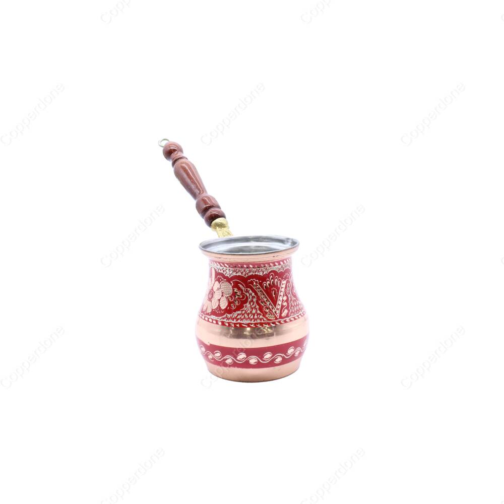 Copperdone Handmade Handcrafted Copper Coffee Pot Cezve Ibrik Briki Turkish Greek Arabic Coffee Maker with Wooden Handle Red Color Small - 1