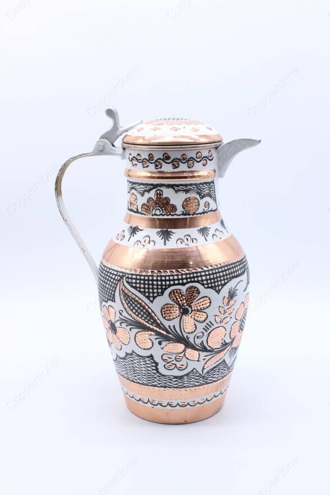 Copperdone Handmade Handcrafted Copper Jug Decanter with Lid White Color 24cm 9.6in - 3