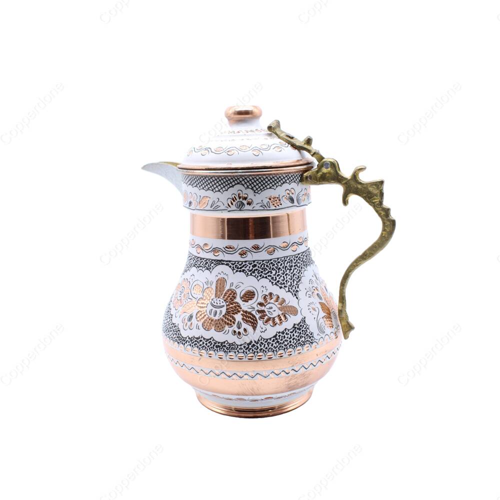 Copperdone Handmade Handcrafted Copper Jug Decanter with Lid White Color - 2