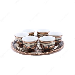 Copperdone Handmade Handcrafted Copper Turkish Arabic Coffee Mırra Serving Set for 6 People Black Color - 1