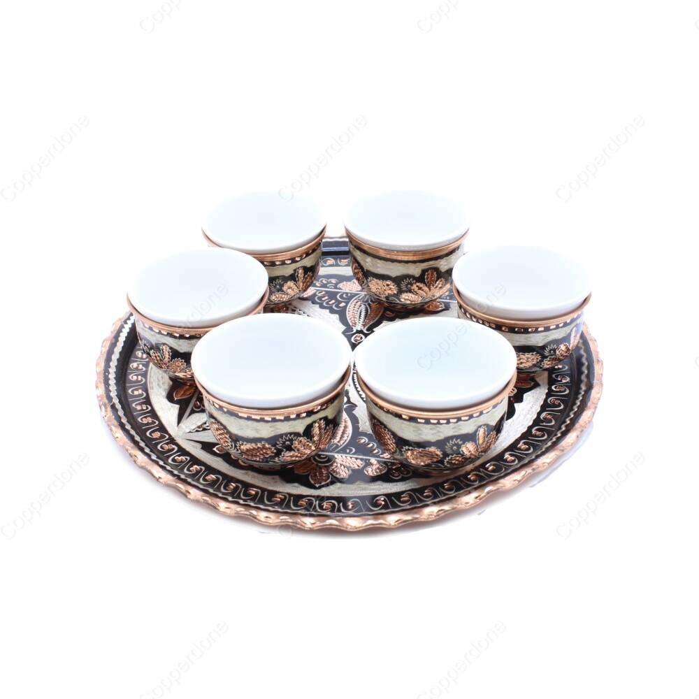 Copperdone Handmade Handcrafted Copper Turkish Arabic Coffee Mırra Serving Set for 6 People Black Color - 2