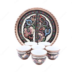 Copperdone Handmade Handcrafted Copper Turkish Arabic Coffee Mırra Serving Set for 6 People Black Enameled Color - 1