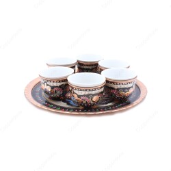 Copperdone Handmade Handcrafted Copper Turkish Arabic Coffee Mırra Serving Set for 6 People Black Enameled Color - 2