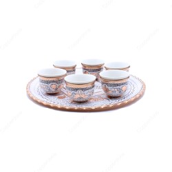 Copperdone Handmade Handcrafted Copper Turkish Arabic Coffee Mırra Serving Set for 6 People White Color - 2