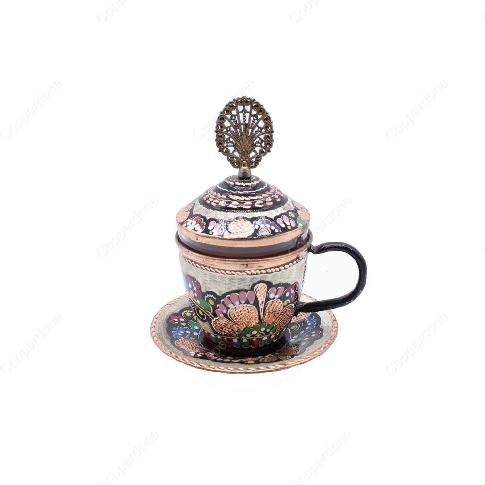 Copperdone Handmade Handcrafted Copper Turkish Arabic Greek Coffee Fincan Serving Cup Black Enameled Color - 1