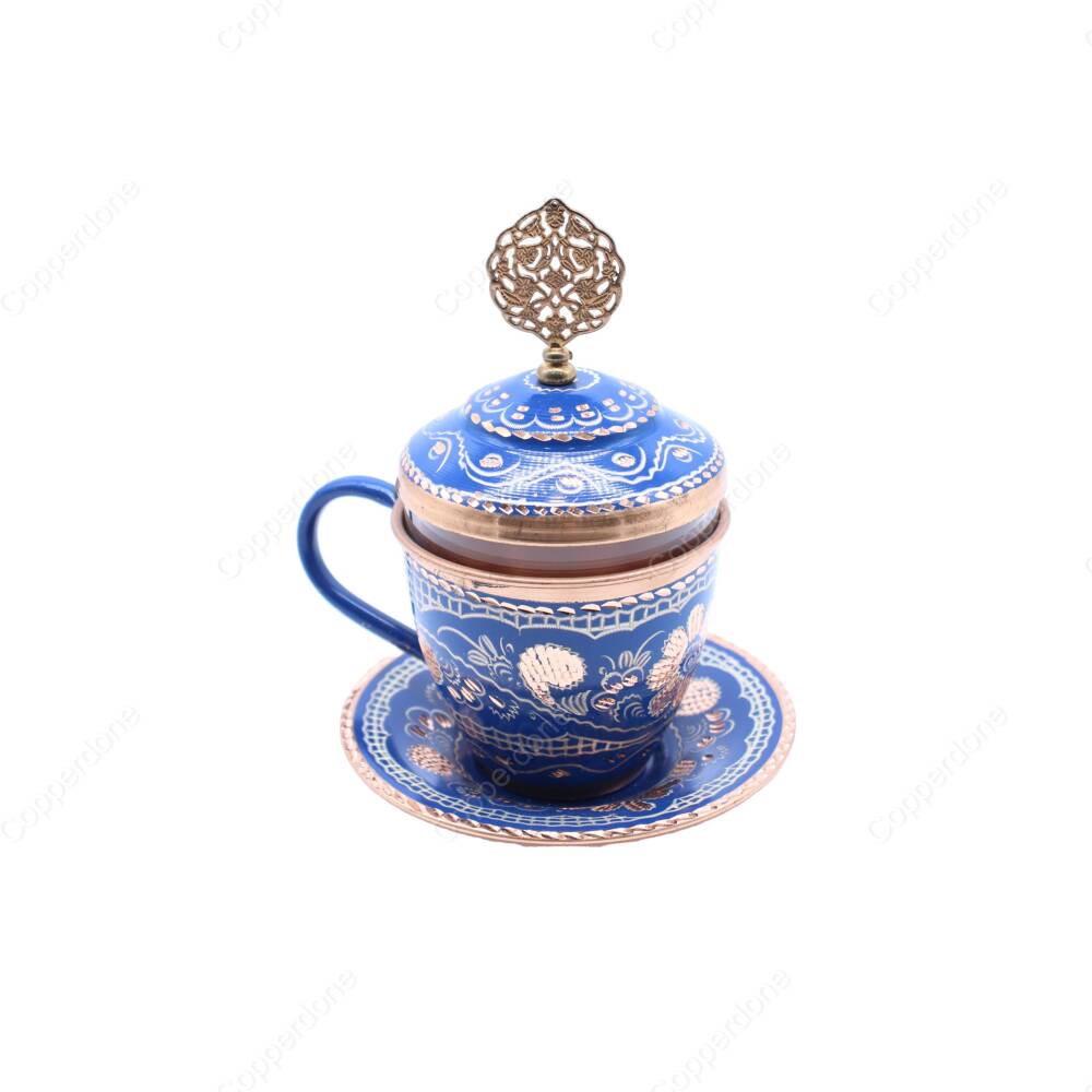 Copperdone Handmade Handcrafted Copper Turkish Arabic Greek Coffee Fincan Serving Cup Blue Color - 1