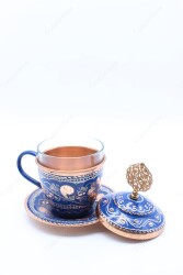 Copperdone Handmade Handcrafted Copper Turkish Arabic Greek Coffee Fincan Serving Cup Blue Color - 2