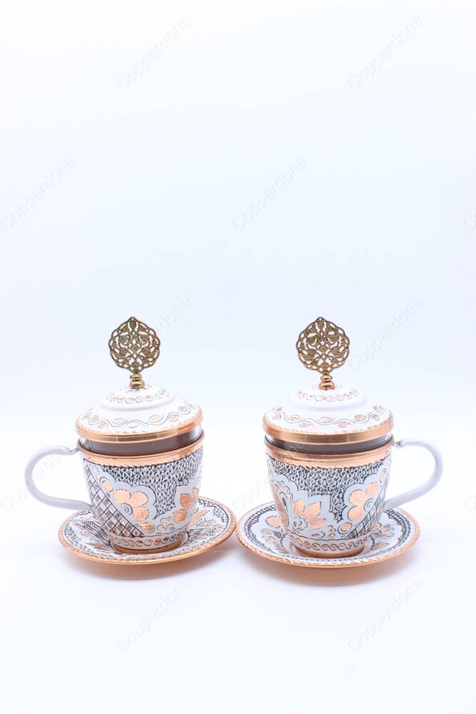 Copperdone Handmade Handcrafted Copper Turkish Arabic Greek Coffee Fincan Serving Cup White Color - 3