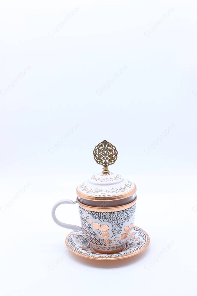 Copperdone Handmade Handcrafted Copper Turkish Arabic Greek Coffee Fincan Serving Cup White Color - 4