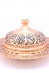 Copperdone Handmade Handcrafted Embossed Pattern Turkish Copper Round Shape Serving Plate Platter With Lid For Kitchen Antique Copper Color - 5