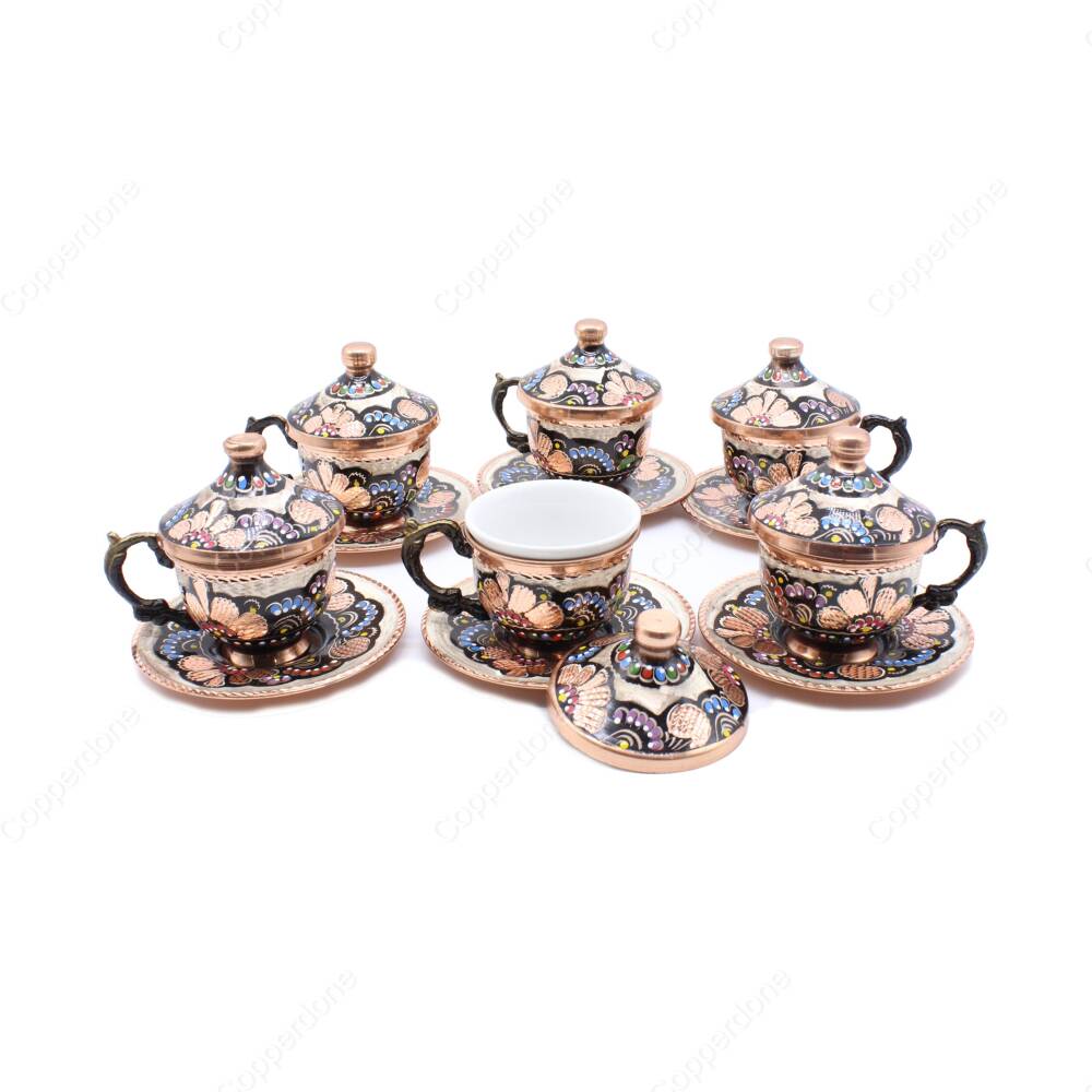 Copperdone Handmade Handcrafted Turkish Greek Coffee Cup Set for 6 People Black Enameled Color - 2