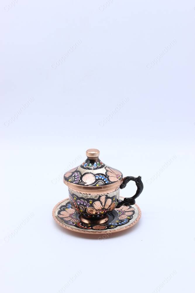 Copperdone Handmade Handcrafted Turkish Greek Coffee Cup Set for 6 People Black Enameled Color - 4