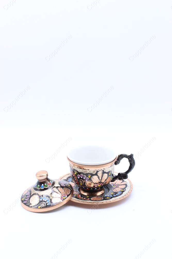 Copperdone Handmade Handcrafted Turkish Greek Coffee Cup Set for 6 People Black Enameled Color - 5