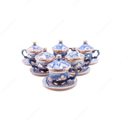 Copperdone Handmade Handcrafted Turkish Greek Coffee Cup Set for 6 People Blue Color - 1