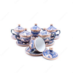 Copperdone Handmade Handcrafted Turkish Greek Coffee Cup Set for 6 People Blue Color - 2