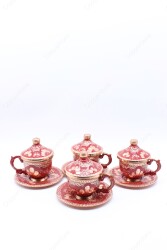 Copperdone Handmade Handcrafted Turkish Greek Coffee Cup Set for 6 People Red Color - 3