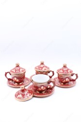 Copperdone Handmade Handcrafted Turkish Greek Coffee Cup Set for 6 People Red Color - 4