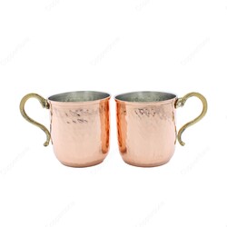 Copperdone Handmade Handhammered Copper Mug Masrapa Cup Shiny Copper Color With Brass Handle - 1