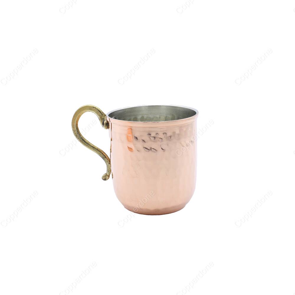 Copperdone Handmade Handhammered Copper Mug Masrapa Cup Shiny Copper Color With Brass Handle - 2