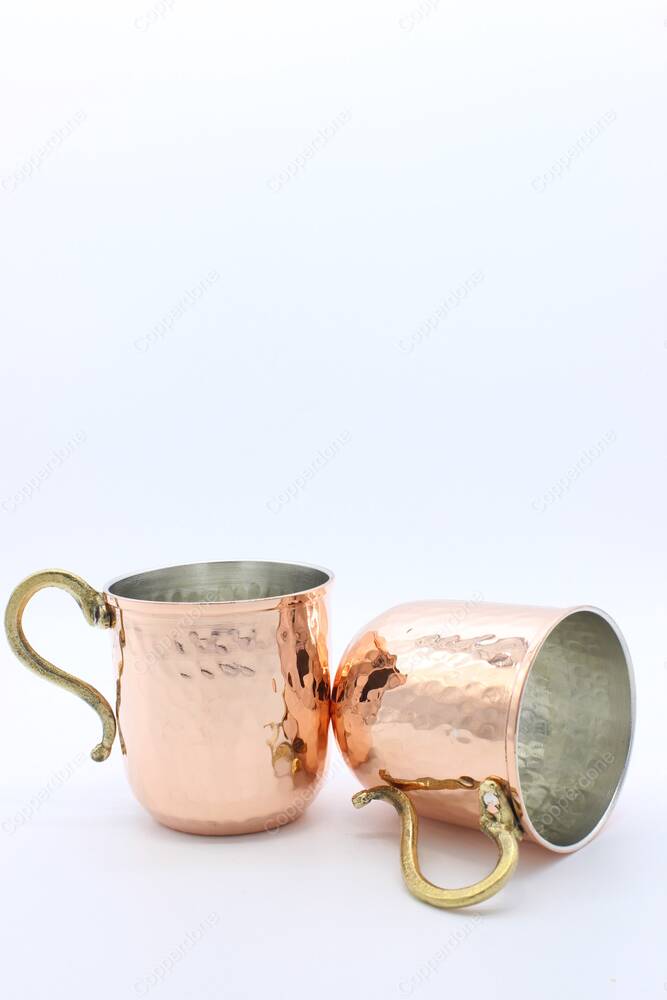 Copperdone Handmade Handhammered Copper Mug Masrapa Cup Shiny Copper Color With Brass Handle - 3