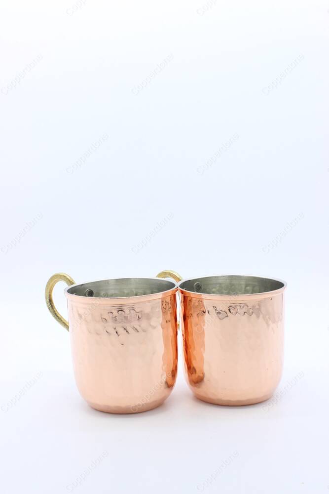 Copperdone Handmade Handhammered Copper Mug Masrapa Cup Shiny Copper Color With Brass Handle - 4