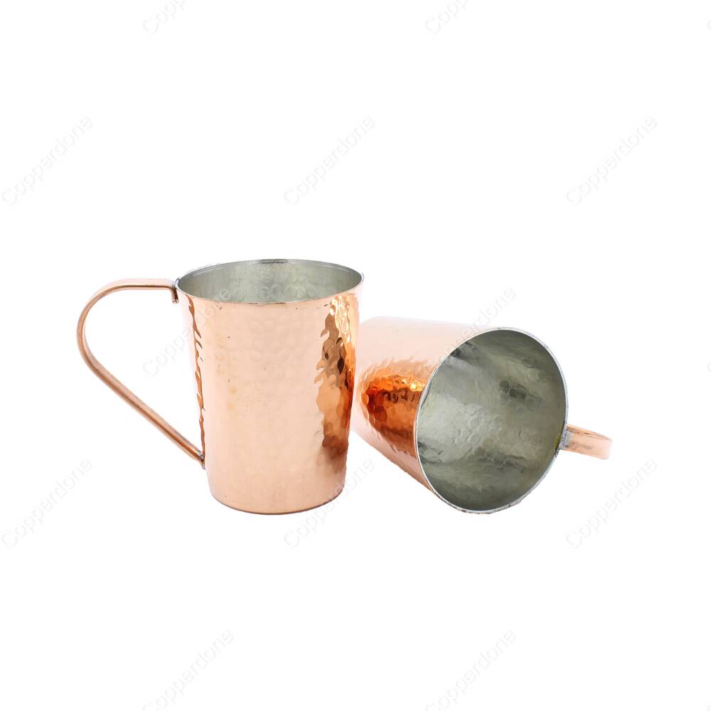 Copperdone Handmade Handhammered Copper Mug Masrapa Cup Shiny Copper Color With Copper Handle - 1