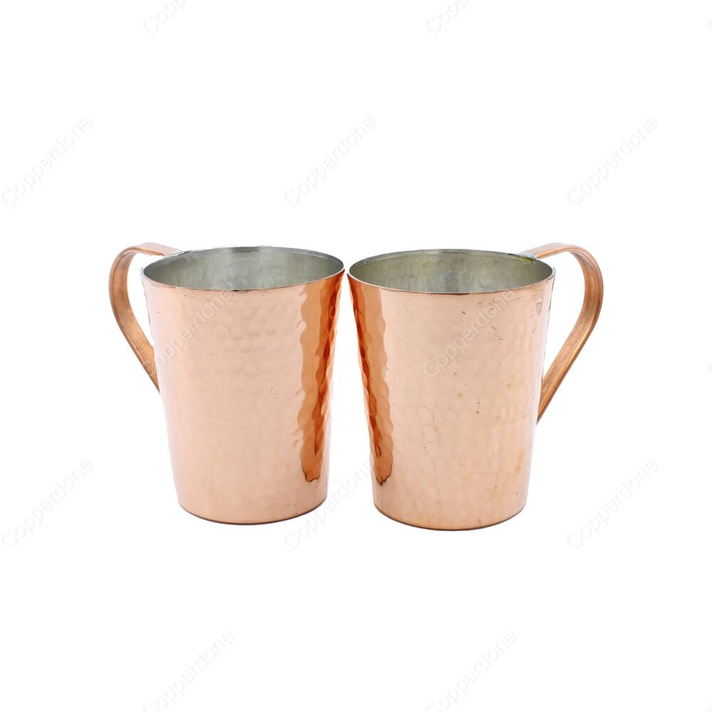 Copperdone Handmade Handhammered Copper Mug Masrapa Cup Shiny Copper Color With Copper Handle - 2